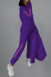 purple Sportswear Solid Letter Hooded Collar Long Sleeve Two Pieces