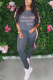 Grey Casual Print Letter O Neck Long Sleeve Two Pieces