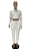 White Casual Solid Patchwork Mandarin Collar Long Sleeve Two Pieces