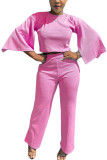 Pink Polyester Fashion adult Ma'am OL Solid Two Piece Suits Straight Three Quarter Two Pieces