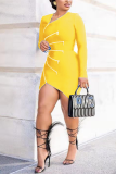 Red Sexy Solid Patchwork Zipper Collar Irregular Dress Dresses