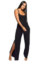 Black Polyester Hollow Out Bandage Backless Solid sexy Jumpsuits & Rompers