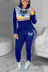 Blue Street Print Patchwork Hooded Collar Long Sleeve Two Pieces