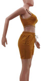 Orange Casual Sportswear Solid Vests U Neck Sleeveless Two Pieces