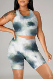 Multi-color Fashion Casual Tie Dye Split Joint U Neck Sleeveless Two Pieces
