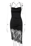 White Sexy Solid Strap Design Spaghetti Strap Lace Dress Dresses