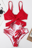 Red Sexy Print Hollowed Out Split Joint Swimwears