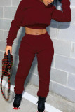 Wine Red Fashion Street Adult Solid Bandage Hooded Collar Long Sleeve Regular Sleeve Regular Two Pieces