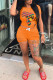 Orange venetian Fashion Casual Print Burn-out Two Piece Suits Straight Short Sleeve Two Pieces