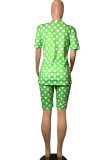 Green venetian Fashion Casual Dot Letter Two Piece Suits pencil Short Sleeve Two Pieces