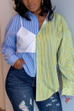 Yellow Fashion Casual Striped Print Split Joint Shirt Collar Tops