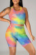 Multicolor Fashion Casual Tie Dye Split Joint U Neck Sleeveless Two Pieces