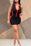 Black Sexy Solid Patchwork V Neck Dresses