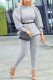 Grey Casual Solid Turtleneck Long Sleeve Two Pieces