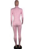 Pink Fashion street Solid Long Sleeve O Neck Jumpsuits