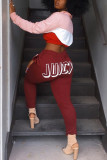 Wine Red Fashion Casual Street Sportswear Polyester Cotton Blends Letter Print Solid Pants Straight Bottoms