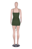 Army Green Sexy Solid Draw String Spaghetti Strap Pencil Skirt Dresses