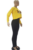 Yellow Fashion Casual Adult Polyester Print Pullovers O Neck Tops