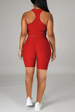 Red Sportswear Solid Patchwork O Neck Sleeveless Two Pieces