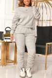 Apricot Fashion Casual Solid Fold O Neck Long Sleeve Two Pieces