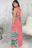 Red Sexy Fashion Patchwork Print Polyester Sleeveless O Neck Jumpsuits