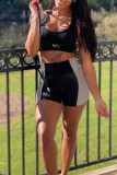 Black Casual Sportswear Print Patchwork U Neck Sleeveless Two Pieces