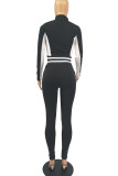 Black Fashion Solid Split Joint Zipper Collar Long Sleeve Two Pieces