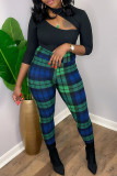 Red Casual Plaid Patchwork Skinny Pencil Bottoms