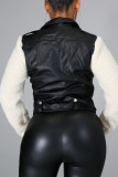 Black Elegant Solid Patchwork Turndown Collar Outerwear