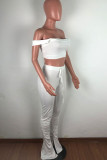 Cream white Acrylic Fashion Celebrities Solid Draped Two Piece Suits pencil Sleeveless Two Pieces