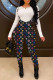 Black Fashion Casual Print Basic O Neck Long Sleeve Two Pieces