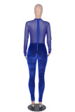 Color Blue Sexy Solid Patchwork O Neck Skinny Jumpsuits