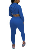Blue Fashion Sexy Adult Solid Hooded Collar Long Sleeve Cap Sleeve Short Two Pieces