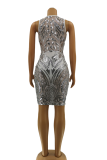 Green Sexy Print Patchwork V Neck Pencil Skirt Dresses