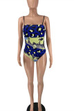 Blue Fashion Sexy Print Backless Swimwears