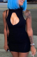 Black Sexy Solid Hollowed Out Halter Pencil Skirt Dresses
