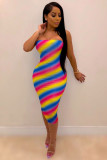 Multi-color Polyester Sexy Fashion adult Off The Shoulder Sleeveless Wrapped chest Step Skirt Mid-Calf Print Str
