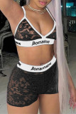 Grey Fashion Sexy Patchwork Hollowed Out See-through Backless Spaghetti Strap Sleeveless Two Pieces