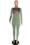 Ink Green Work Daily Print O Neck Long Sleeve Two Pieces