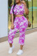 Purple Fashion Casual Tie Dye Printing O Neck Short Sleeve Two Pieces