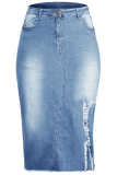 Blue Casual Patchwork Tassel Straight Mid Waist Straight Patchwork Bottoms