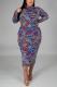 Multicolor Casual Plaid Patchwork Half A Turtleneck Printed Dress Plus Size 