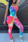 colour Fashion Sexy Print Backless Sleeveless Slip Jumpsuits