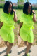 Green and yellow Fashion Sexy Two Piece Suits Solid asymmetrical Regular Short Sleeve Two-Piece Short Set