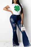 White Fashion Casual Print Basic O Neck Tops