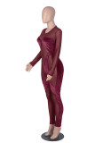 Color Blue Sexy Solid Patchwork O Neck Skinny Jumpsuits