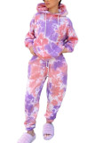 Pink Fashion Street Adult Print Tie-dye Hooded Collar Long Sleeve Regular Sleeve Regular Two Pieces