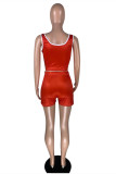 Red Sexy Casual Print Basic U Neck Sleeveless Two Pieces