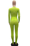 Fluorescent green Polyester Fashion Casual adult Ma'am Print Two Piece Suits pencil Long Sleeve Two Pieces