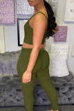 Dark Green Sexy Solid pencil Sleeveless Two Pieces